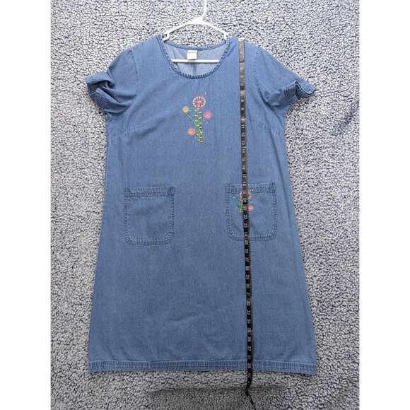 VTG Blair Denim Midi Dress Size M Floral Embroidered 90s Y2K Cottage Boho Blue - Picture 10 of 12